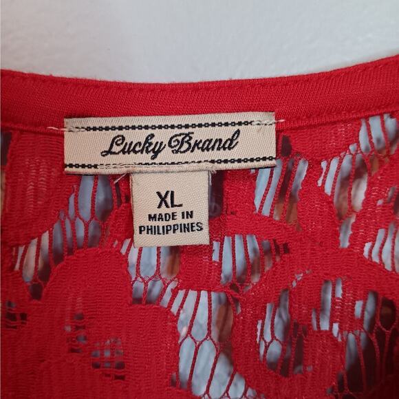 EUC Lucky Brand Size XL Red Lace Button Up Long Sleeve Blouse - Picture 4 of 5